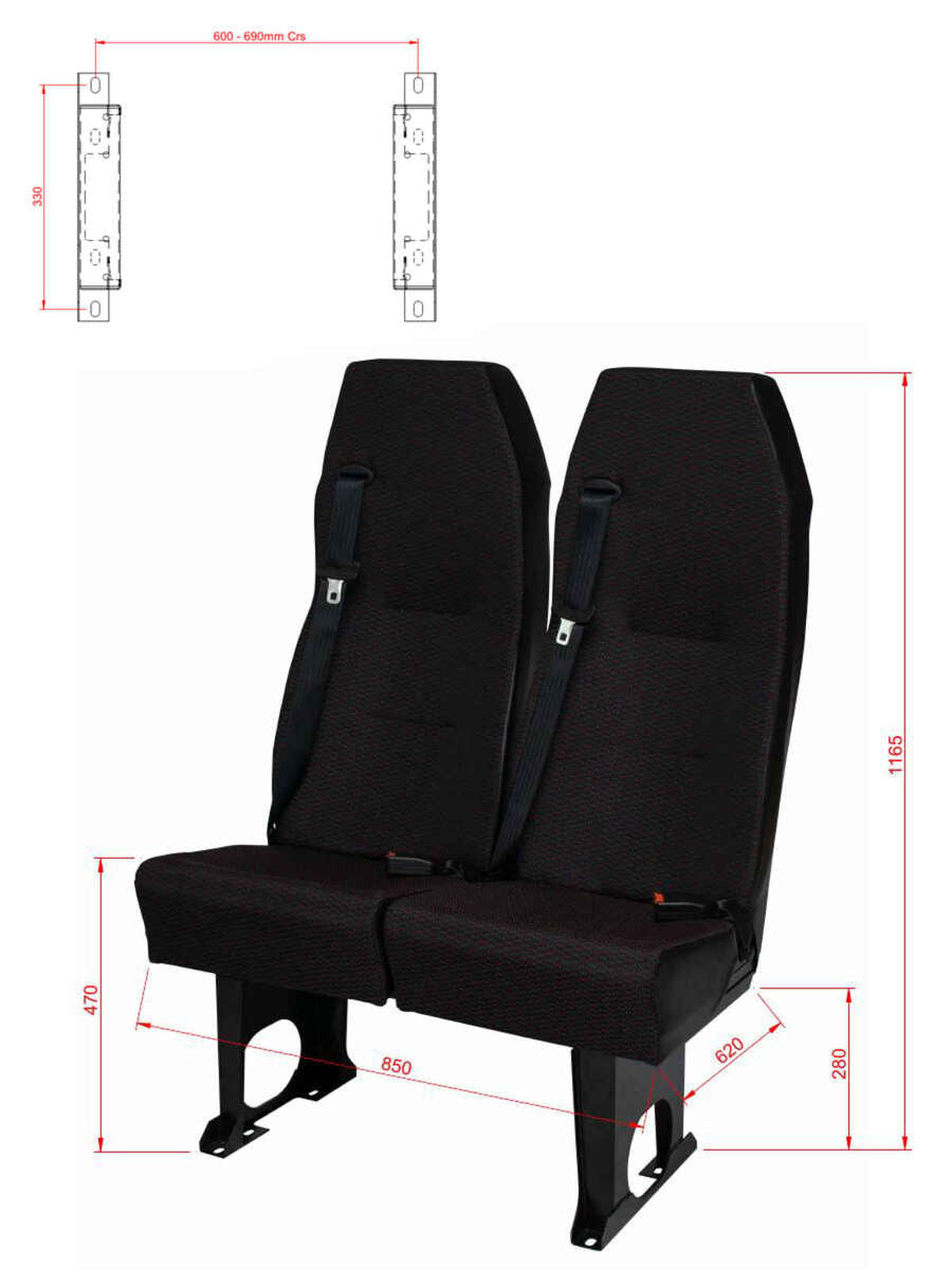 A1 Double High Back Crash Tested Van Minibus Coach Seating
