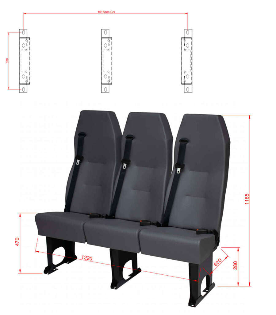 A1 Triple High Back Crash Tested Van Minibus Coach Seating