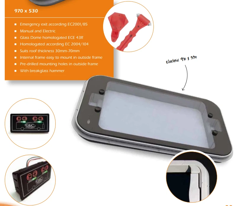Electric Low Profile Glass Skyligh 970 x 530